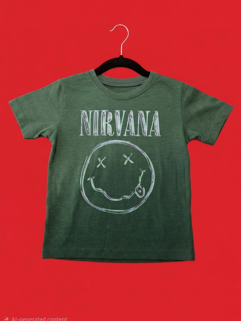 NIRVANA Green Short-Sleeve Kids Tee with Smile Graphic